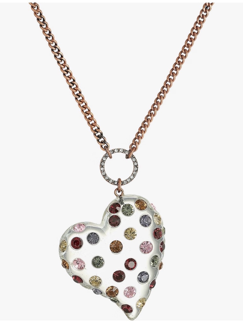 Crystal-Accent Heart Pendant Necklace - Rose Gold Chain length is 34 inches.